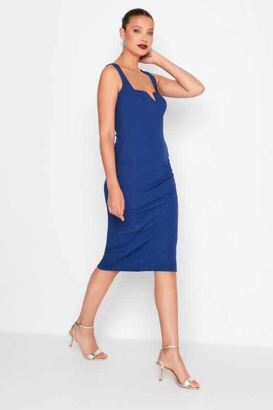 LTS Tall Women's Blue Glitter Sleeveless Notch Neck Midi Dress | Long Tall Sally 2