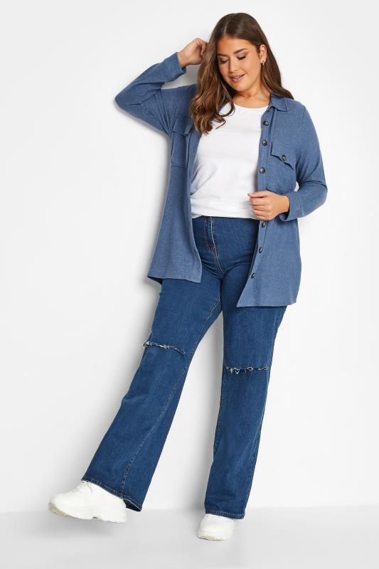 Plus Size Blue Button Through Shacket | Yours Clothing 2