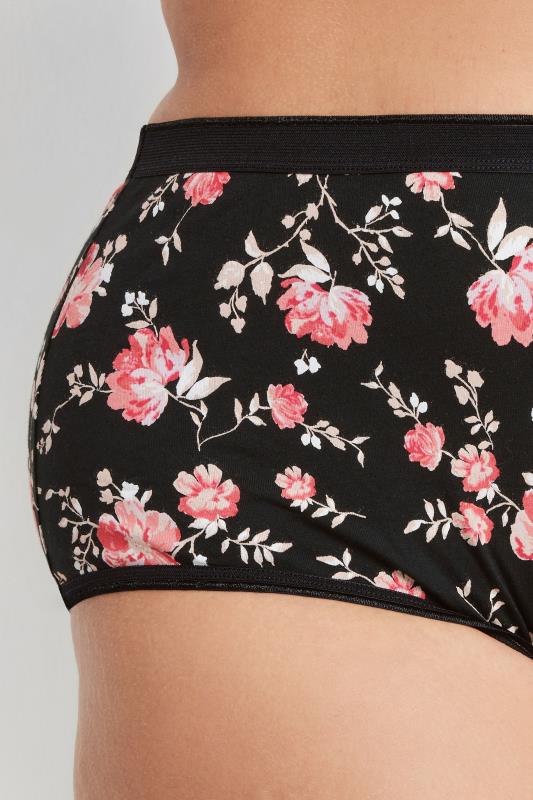 YOURS 5 PACK Plus Size Black & Pink Floral Print Full Briefs | Yours Clothing 4