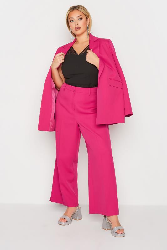 Plus Size Pink Split Hem Flared Trousers | Yours Clothing 2