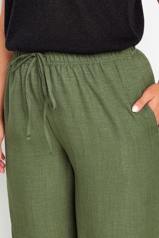 YOURS Plus Size Khaki Green Linen Look Cropped Trousers | Yours Clothing 4