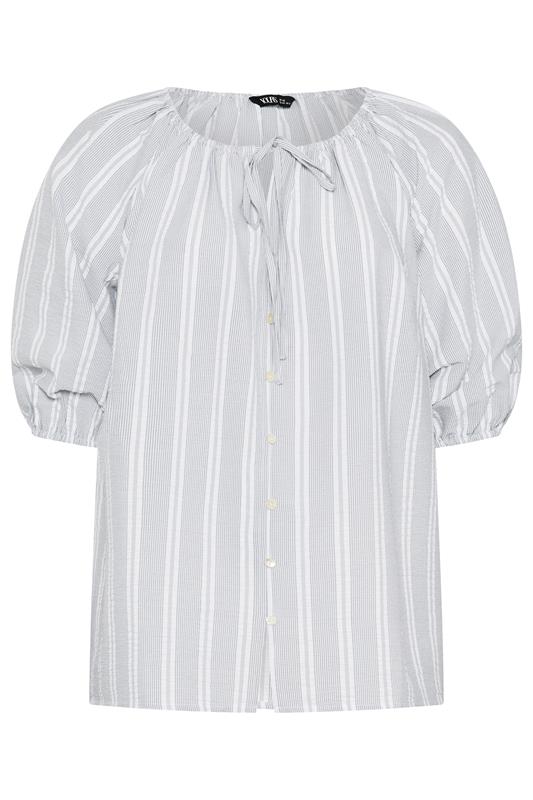 YOURS Plus Size Grey Stripe Tie Neck Top | Yours Clothing 5