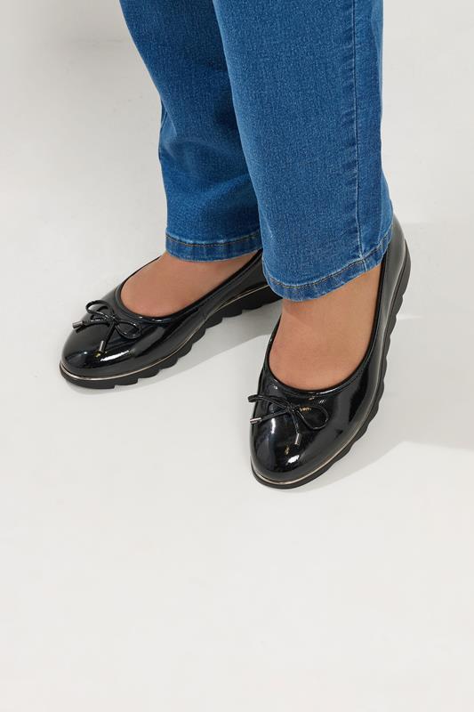 Black Patent Ballet Pumps In Wide E Fit | Yours Clothing 1