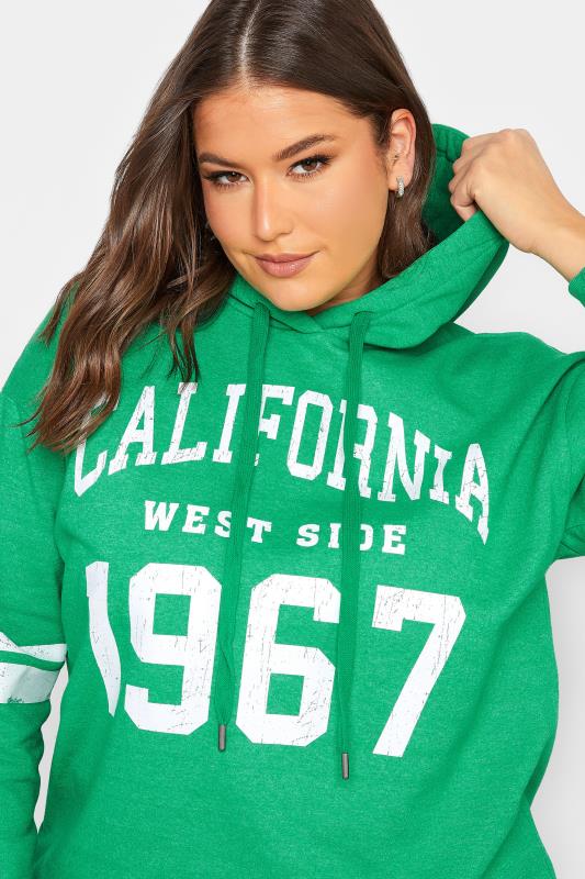 YOURS Plus Size Green 'California' Varsity Hoodie | Yours Clothing 4