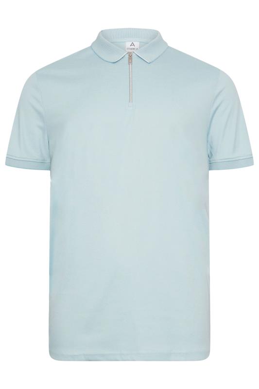 STUDIO A Big & Tall Blue Zip Neck Polo Shirt | BadRhino 2