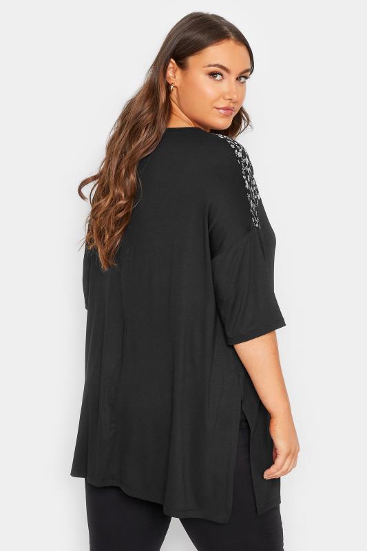 YOURS Plus Size Black Floral Print Panel Top | Yours Clothing 3