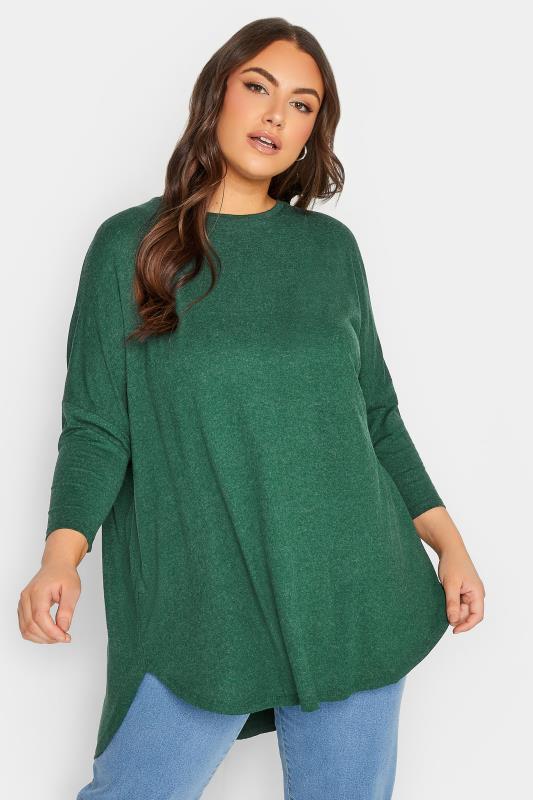  Tallas Grandes YOURS Curve Green Back Pleat Dipped Hem Top