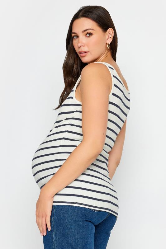 LTS Tall Womens Maternity Ivory White Stripe Popper Fastening Nursing Vest | Long Tall Sally 3