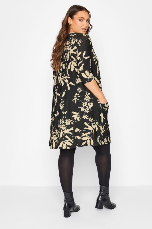 Plus Size Black Floral Print Pocket Swing Dress | Yours Clothing 3