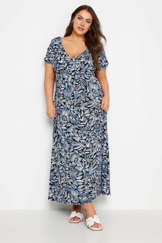 Grande Taille YOURS Curve Blue Floral Print Tiered Maxi Dress