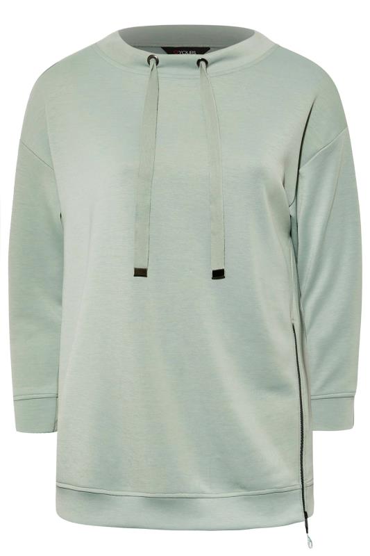Plus Size Sage Green Side Zip Sweatshirt | Yours Clothing 6