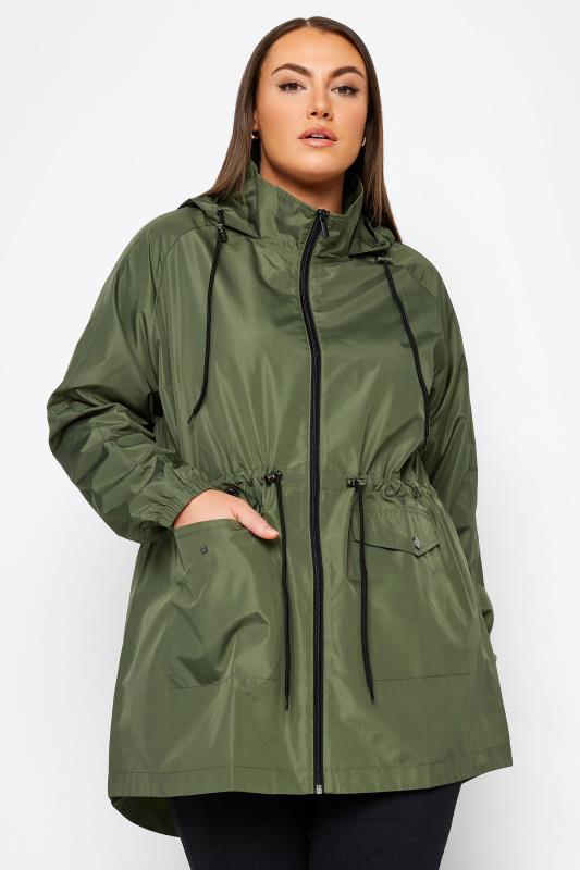 Plus Size  YOURS Curve Khaki Green Drawstring Lightweight Parka Jacket