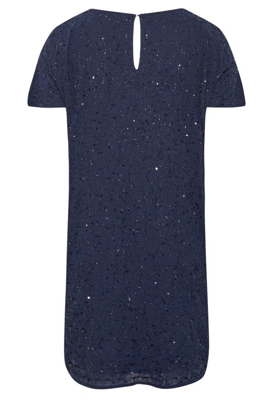 LUXE Plus Size Blue Sequin Hand Embellished Cape Dress | Yours Clothing 7