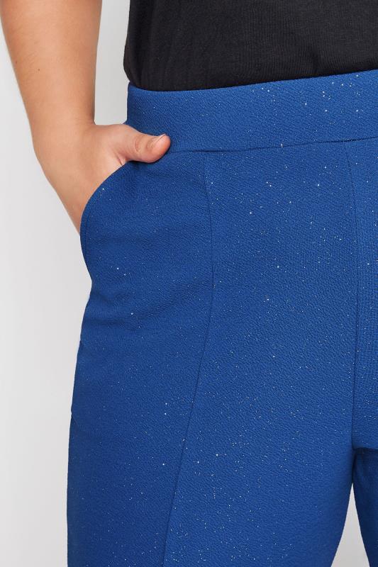LIMITED COLLECTION Plus Size Cobalt Blue Glitter Split Hem Tapered Trousers | Yours Clothing 3