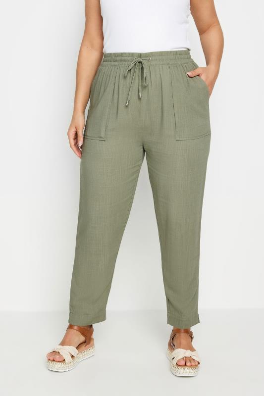  Grande Taille YOURS Curve Khaki Green Linen Trousers