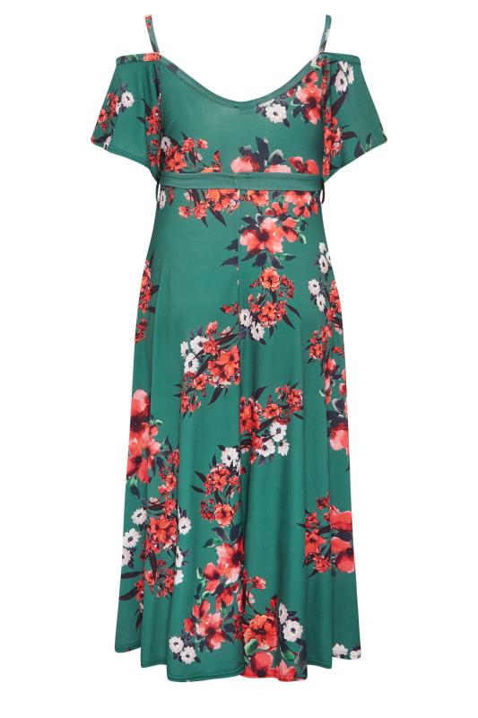 YOURS LONDON Plus Size Green Floral Cold Shoulder Wrap Dress | Yours Clothing 7
