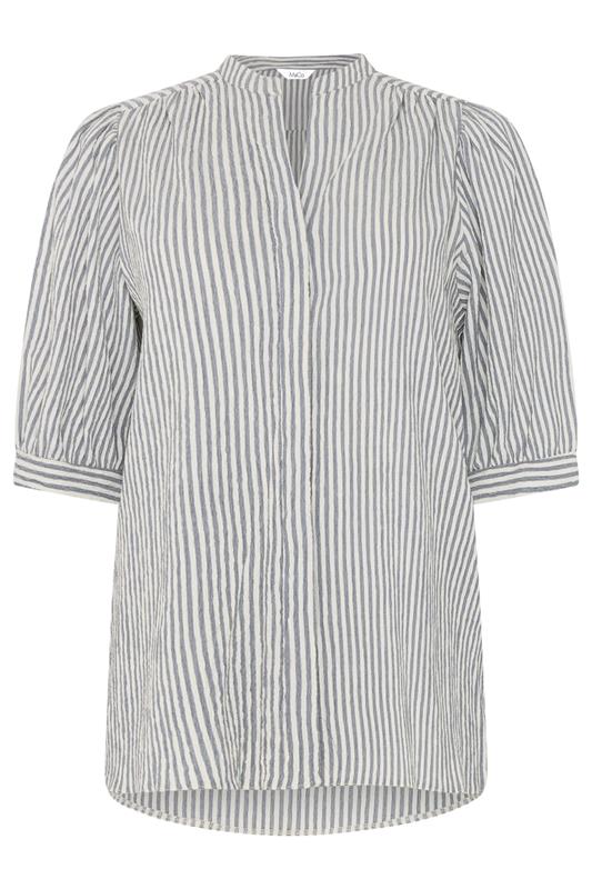 M&Co Blue Stripe Textured Puff Sleeve Shirt | M&Co 5
