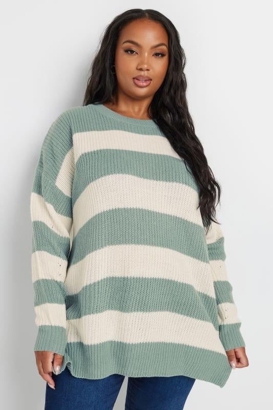 YOURS Plus Size Blue & White Stripe Knitted Jumper | Yours Clothing 2