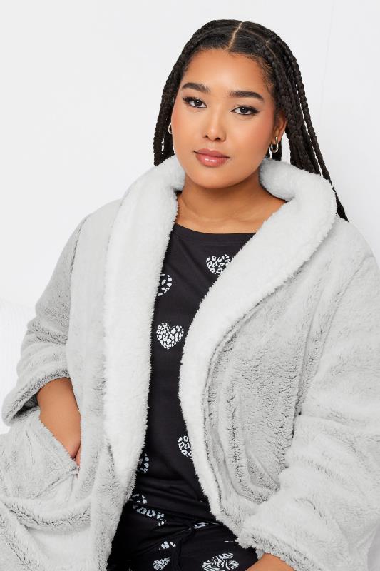 YOURS Plus Size Light Grey Soft Touch Fleece Dressing Gown | Yours Clothing 5