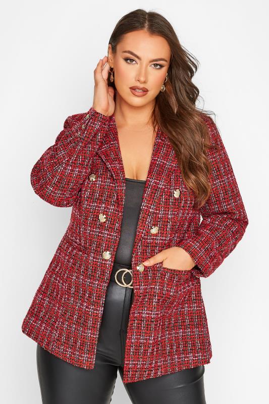  Grande Taille Curve Red Check Boucle Blazer