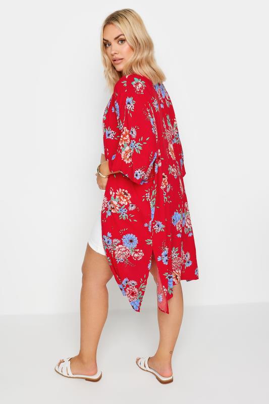 YOURS Plus Size Red Floral Print Longline Kimono | Yours Clothing 4