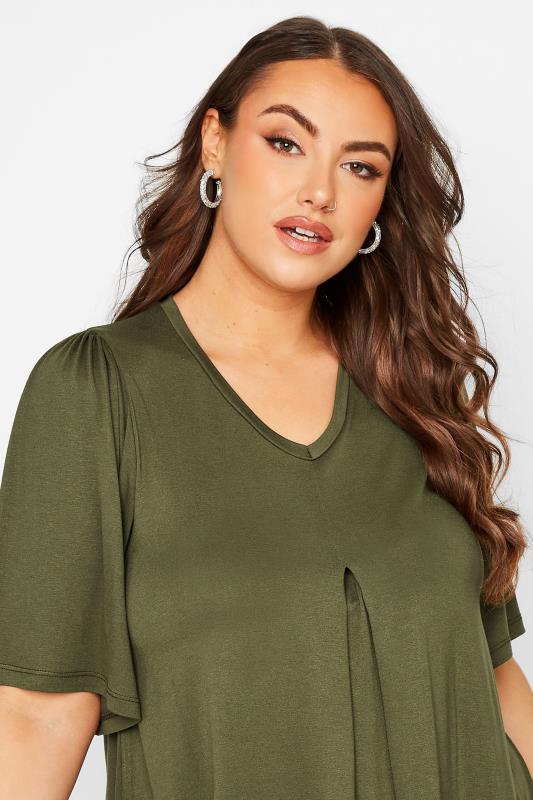Plus Size Khaki Green Pleat Angel Sleeve Swing Top | Yours Clothing 4
