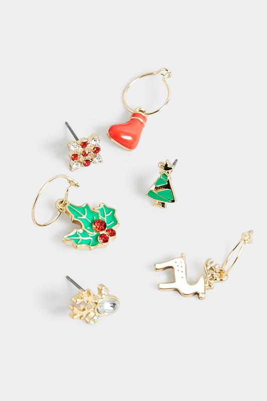 6 PACK Gold Christmas Earrings Set | Yours Clothing 4
