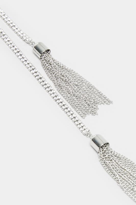Silver Long Tassel Diamante Necklace | Yours Clothing 3