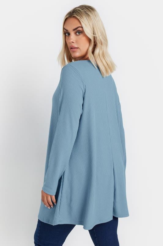 YOURS Plus Size Light Blue Ribbed Swing Top | Yours Clothing 3