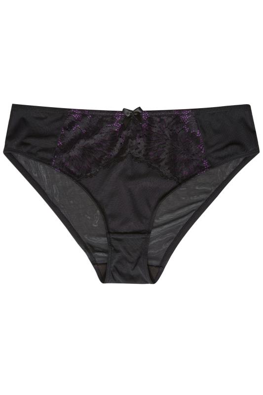 Curve Purple & Black Boudoir Lace Mesh Side High Leg Knickers 4