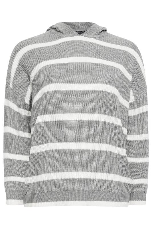 YOURS Curve Grey Striped Hooded Jumper | Yours Clothing 6