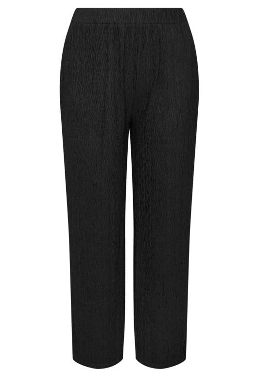 YOURS Plus Size Black Crinkle Plisse Wide Leg Trousers | Yours Clothing 5