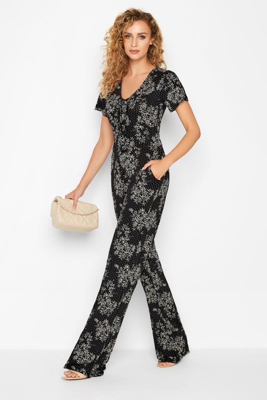 LTS Tall Women's Black Stripe Leaf Print Jumpsuit | Long Tall Sally 1