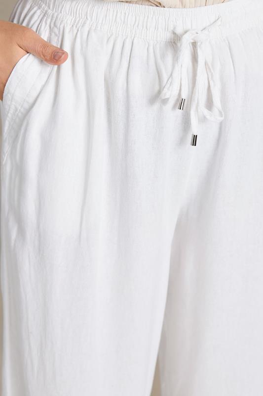 EVANS Plus Size White Wide Leg Premium Linen Trousers | Evans 5