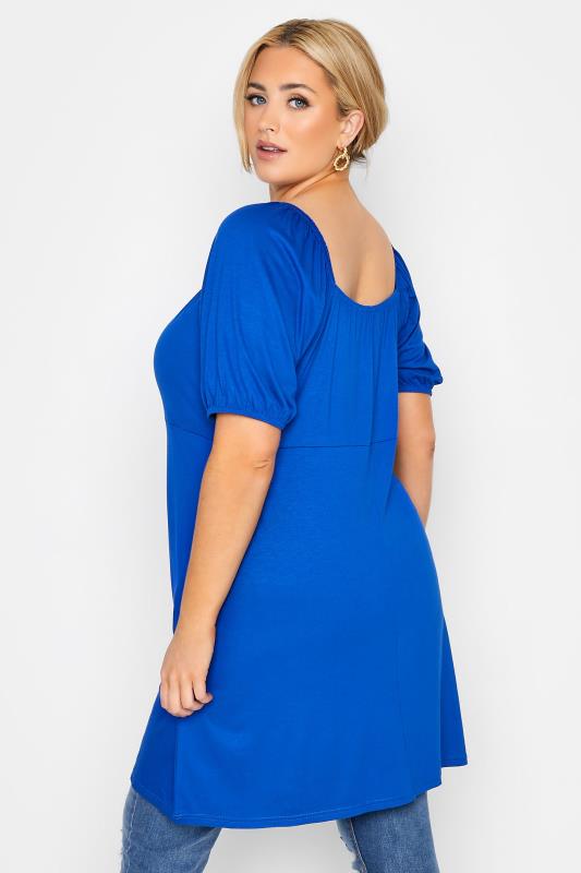 LIMITED COLLECTION Curve Cobalt Blue Puff Sleeve Ruched Top_C.jpg