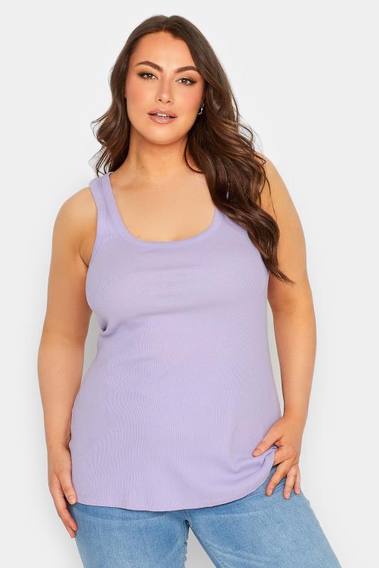 YOURS Curve Plus Size Lilac Purple Ribbed Racer Back Vest Top | Yours Clothing  3