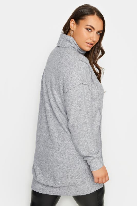 YOURS Plus Size Grey Soft Touch Turtleneck Sweatshirt | Yours Clothing 3