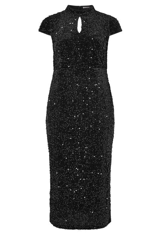 black glitter one piece dress YOURS LONDON Robe longue noire en velours grande taille à sequins et découpe goutte d'eau black sparkly dress Sophia Mini Dress in Sexy Dress Color:Black/Hot Pink