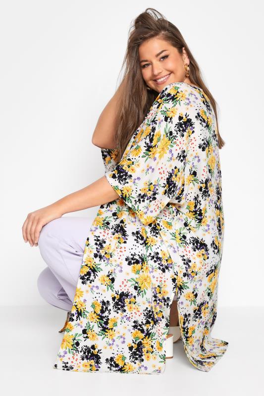 Plus Size Yellow Floral Longline Kimono | Yours Clothing 4
