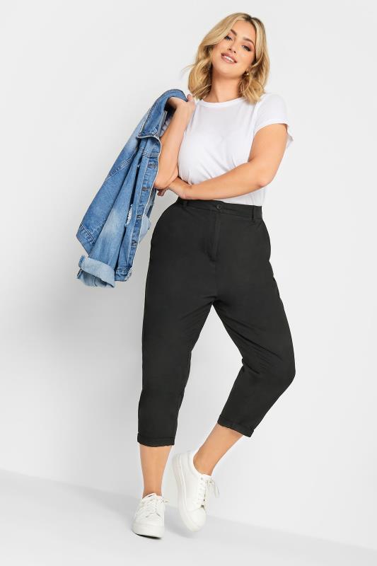 YOURS Plus Size Black Cropped Chino Trousers | Yours Clothing 2