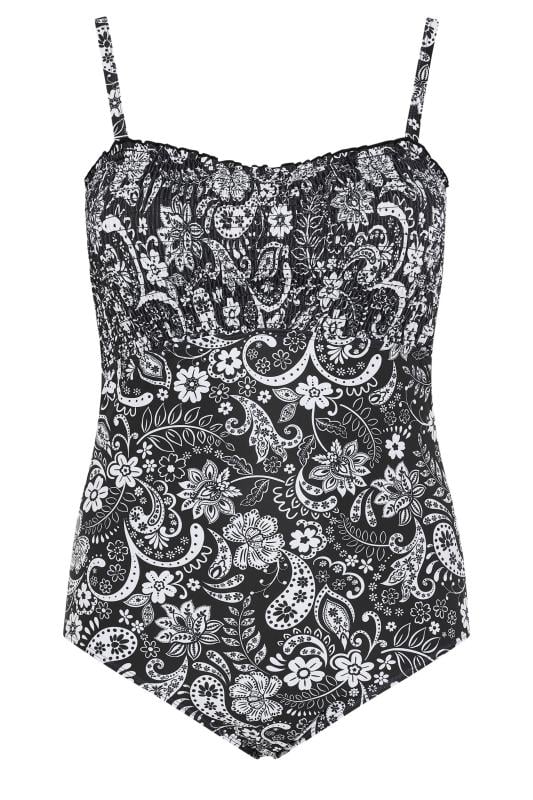 YOURS Plus Size Black Paisley Print Shirred Tummy Control Swimsuit | Yours Clothing 7