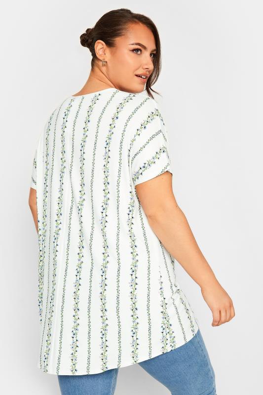 YOURS Plus Size White Floral Round Neck Top | Yours Clothing 3