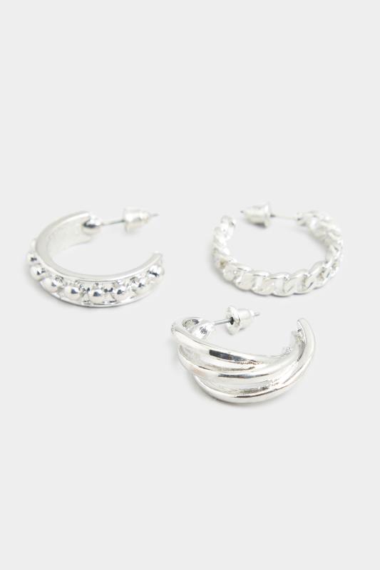 3 PACK Silver Tone Hoop Earrings | Yours Clothing 4