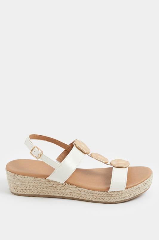 White Hammered Disk Wedge Sandals In Wide E Fit | Yours Clothing 2