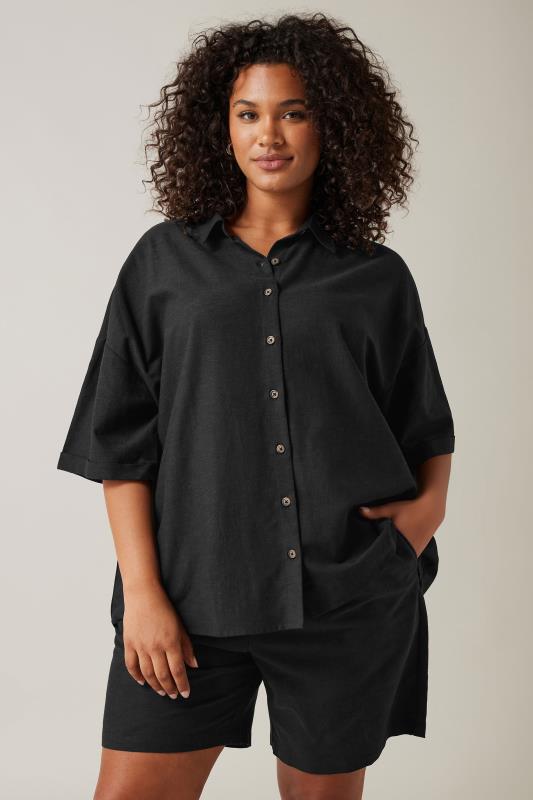 EVANS Plus Size Black Linen Shirt  | Yours Clothing 2
