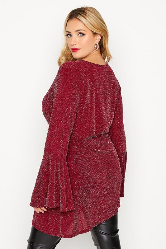 LIMITED COLLECTION Plus Size Red Glitter Wrap Top | Yours Clothing  3
