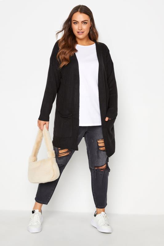Yours Plus Size Black Soft Touch Ribbed Cardigan | Yours Clothing 2