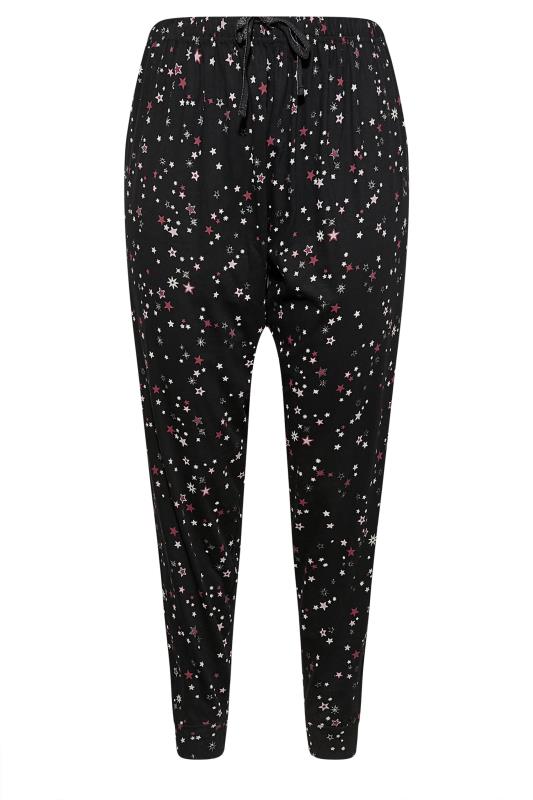 Plus Size Black Sparkle Star Cuffed Pyjama Bottoms | Yours Clothing 6