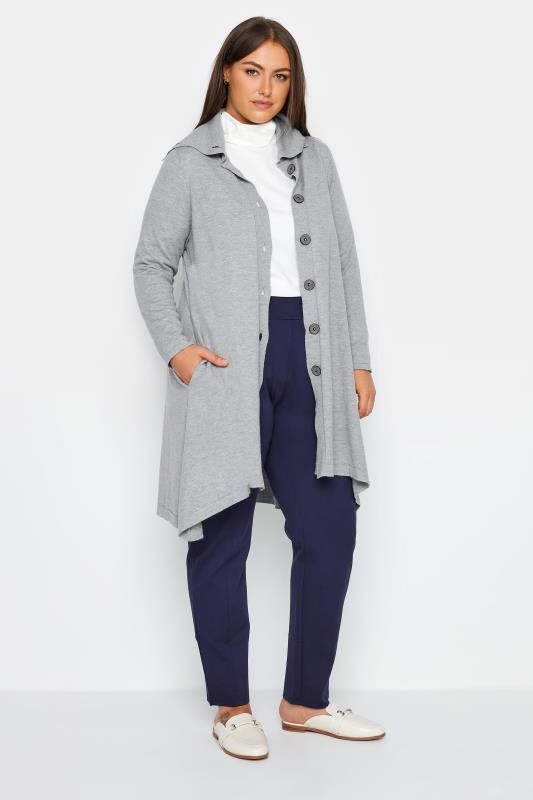Plus Size  City Chic Grey Button Through Longline Cardigan
