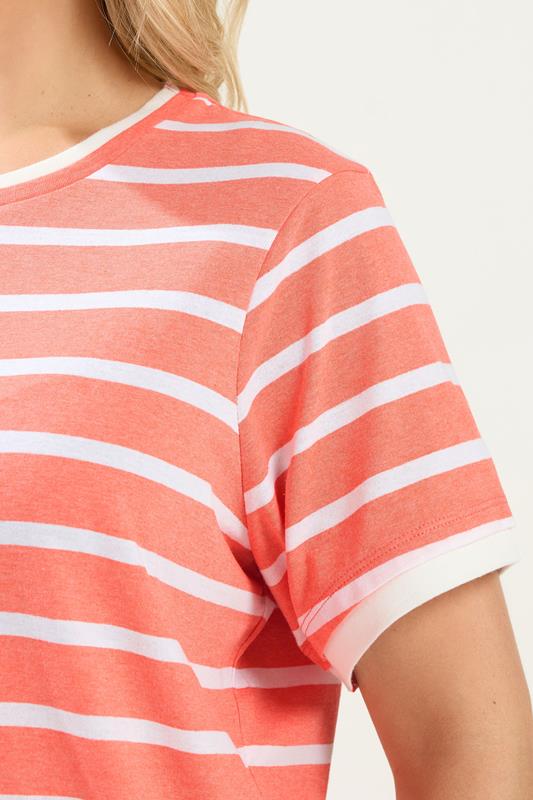 YOURS Plus Size Orange Stripe Ringer T-Shirt | Yours Clothing 4